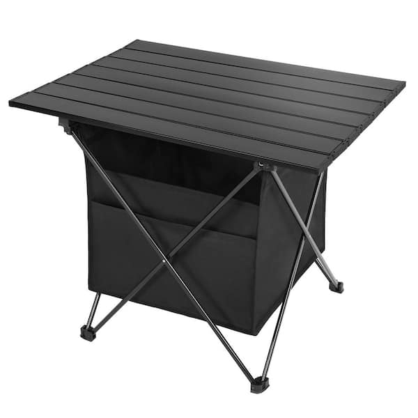 Otryad 16 in. Black Rectangle Aluminum Picnic Table, Portable Folding Table with High-Capacity Storage and Carry Bag for Beach