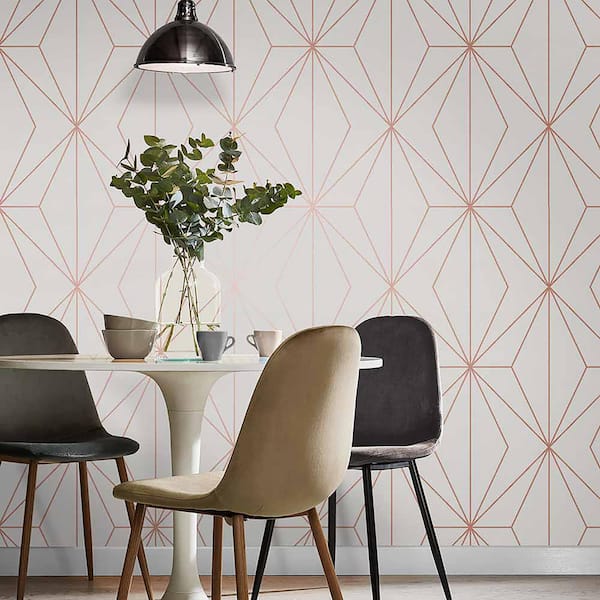 Harmony White and Rose Gold Geometric Paste the Wall Wallpaper