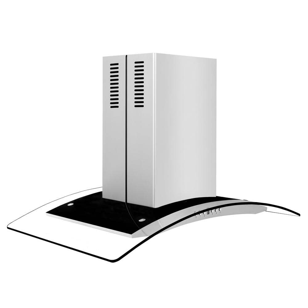 30" Stainless Steel Convertible Island Range Hood with Glass Canopy