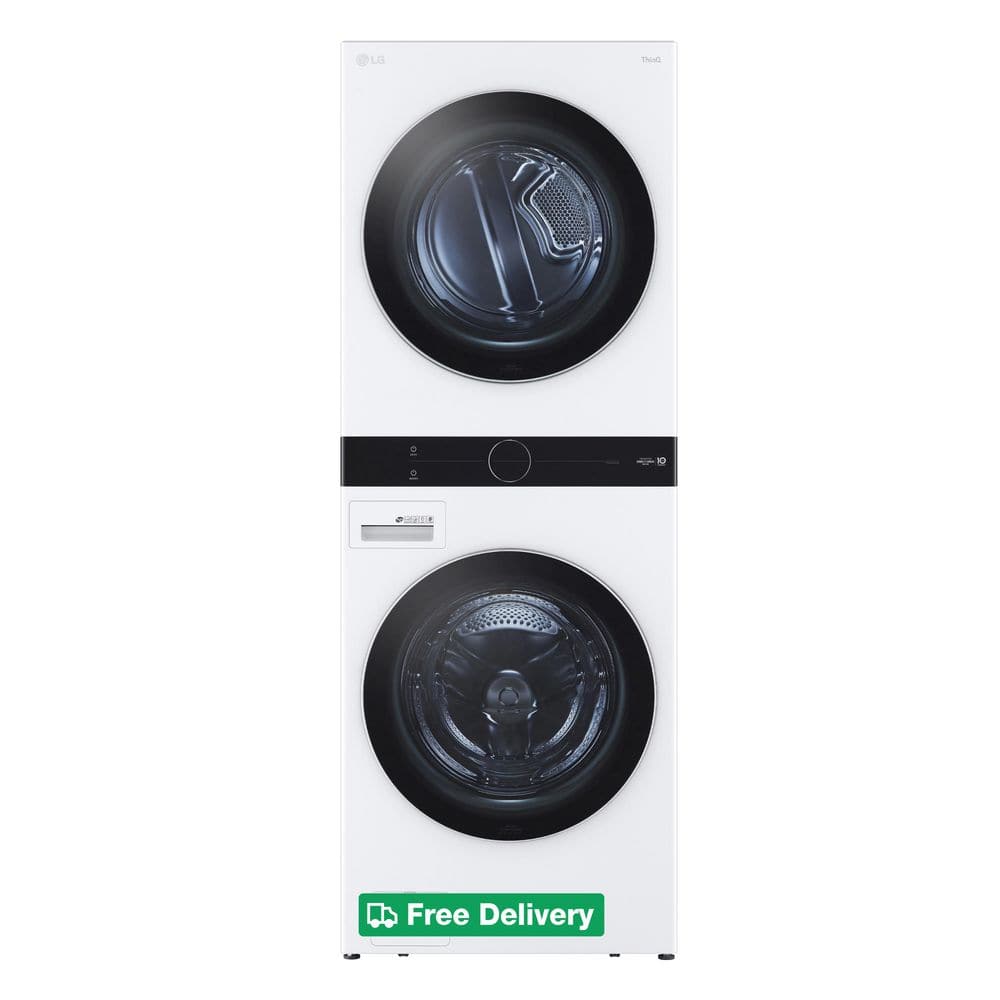 WashTower Stacked SMART Laundry Center 4.5 Cu.Ft. Front Load Washer & 7.4 Cu.Ft. Electric Dryer in White w/ Steam