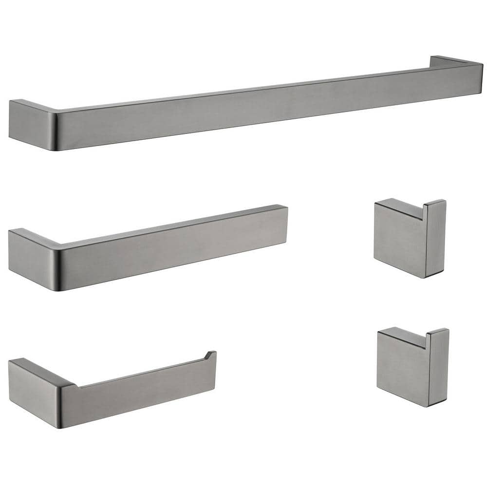 Wall Mount 5 -Piece Bath Hardware Set with Towel Bar Hand Towel Holder Toilet Paper Holder Towel/Robe Hook in Matte Gray price history on PriceWatchPro