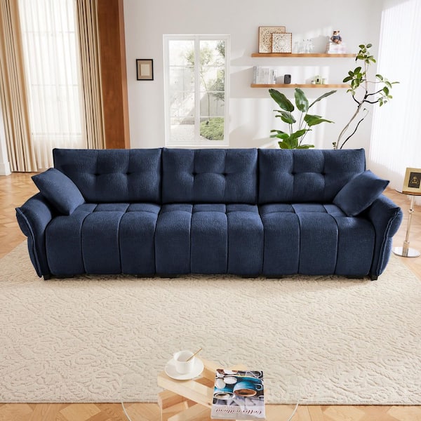TURTY 110.2 in. Rolled Arm Chenille 3-Seater Rectangle Tufted Sofa with Deep Cushions and Soft Armrests in. Ink Navy