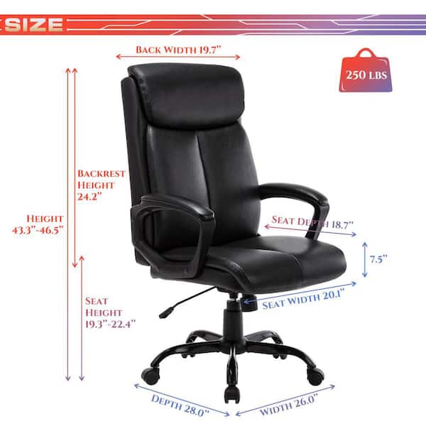 Black High Back Office Chair Faux, High Back Office Chair Specifications