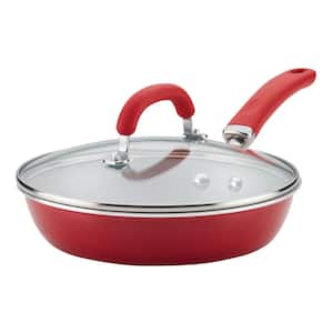Create Delicious 9 .5- in. Aluminum Nonstick Deep Skillet, with lid, Red Shimmer