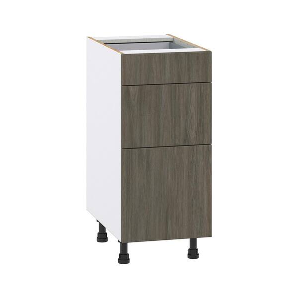 J COLLECTION Medora 15 in. W x 34.5 in. H x 24 in. D Textured Slab Walnut Assembled Base Kitchen Cabinet with 3 Inner Drawers