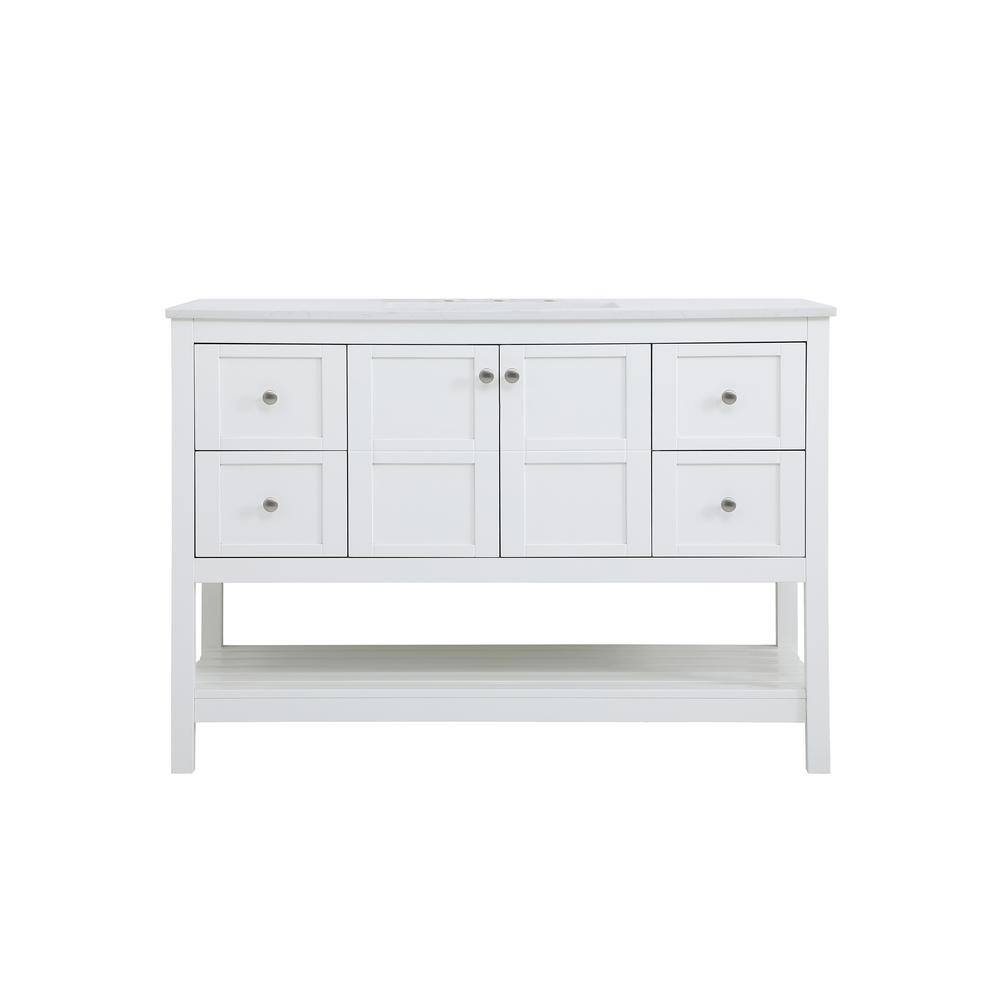 Simply Living 48 in. Single Bathroom Vanity in White with Quartz Vanity Top