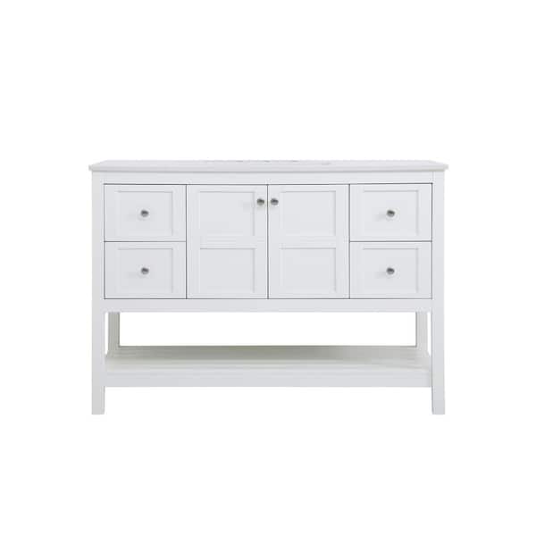 Unbranded Simply Living 48 in. Single Bathroom Vanity in White with Quartz Vanity Top in Calacatta White