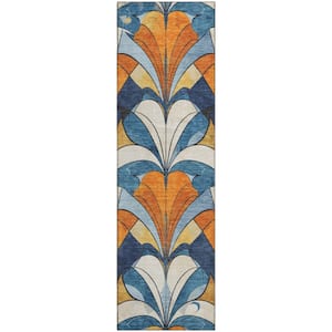 Mayfield Premium Machine Washable Abstract AMF2174 Blue 2 ft. x 7 ft. Runner Rug