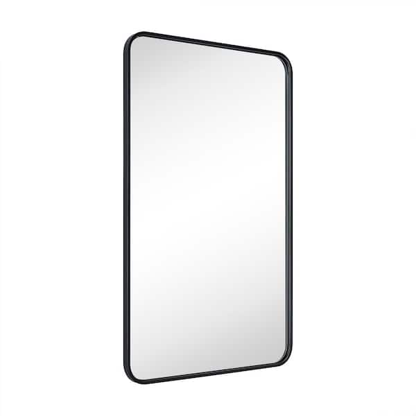 TEHOME 24 in. W x 40 in. H Rounded Rectangle Stainless Steel Anti-Rust Tube Metal Frame Bathroom Wall Mirror in Matt Black