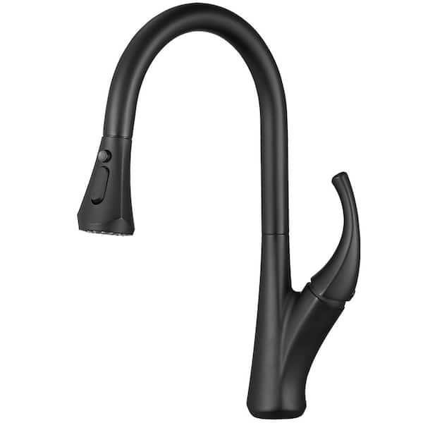 Toject Kastner Single-Handle Deck Mount Pull-Out Sprayer Kitchen Faucet with Supply Lines in Matte Black