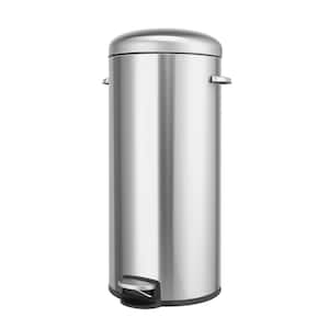 30 Liter/7.9 Gallon Soft Pedal Step Cylindrical Home and Kitchen Trash Bin  in Matte Silver