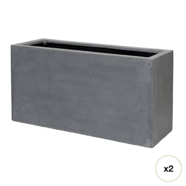 Tall Retangular Stone PotteryPots Jort Medium 20 in. Tall Grey Fiberstone Indoor Outdoor ...