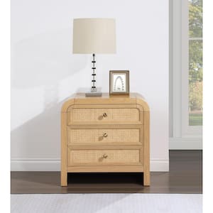 Belmont 26 in. L x 20 in. D x 26 in. H 3-Drawer Rattan Wood Nightstand