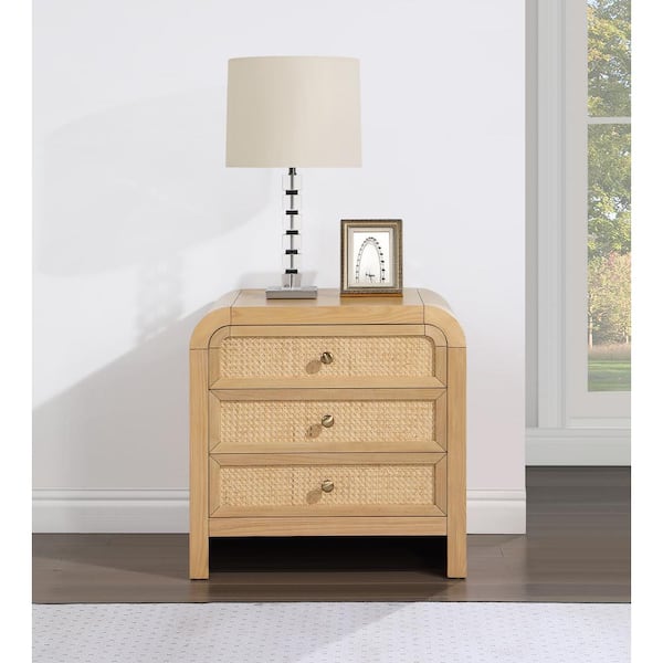 Best Master Furniture Belmont 26 in. L x 20 in. D x 26 in. H 3-Drawer Rattan Wood Nightstand