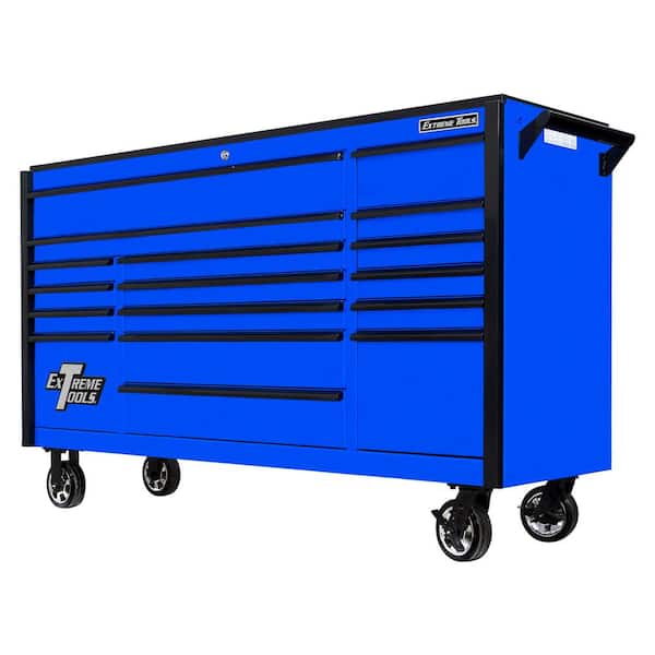Extreme Tools DX Series 72 in. 17-Drawer Roller Cabinet Tool Chest in Blue  with Mag Wheels and Black Drawer Pulls DX722117RCBLBK - The Home Depot