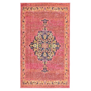 Passionate Pink/Flame doormat 2 ft. x 4 ft. Persian Vintage Kitchen Area Rug