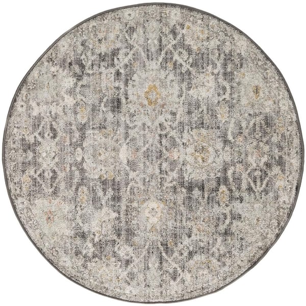 Nourison Oushak Home Charcoal 4 ft. x 4 ft. Floral Traditional Round Area Rug