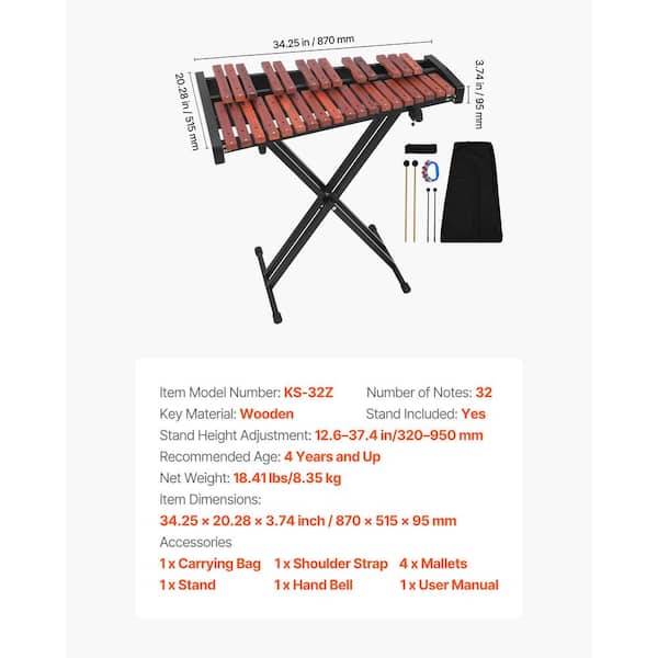 Xylophone Soprano 27 Notes En Bois Coloré - Instrument Professionnel Pour Adultes Et Enfants