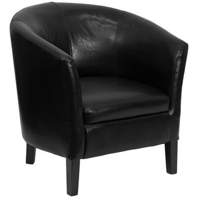 Black Leather Barrel Shaped Guest Chair
