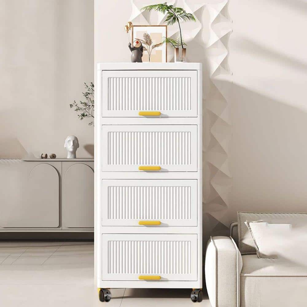 Tileon 4-Layers Flip Open Storage Box With Wheels, Movable Storage