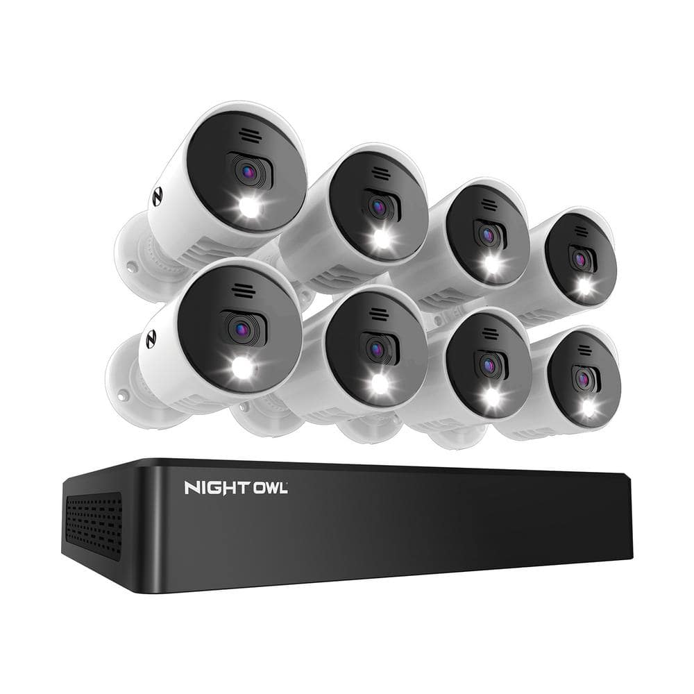 Night Owl BTD8 Series 8-Channel 4K Wired DVR Security System with 1 TB Hard Drive and (8) 4K Spotlight Audio Cameras, White -  BTD81LSA-88-B