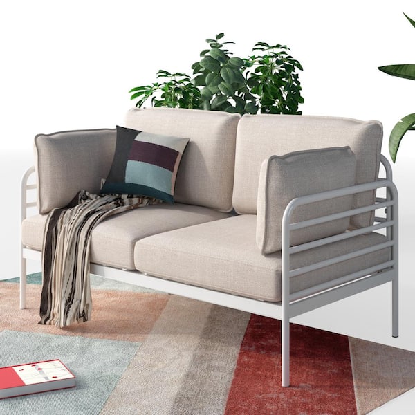 Zinus Ellen 54 in. White Upholstered Polyester 2-Seat Loveseat with Metal Frame