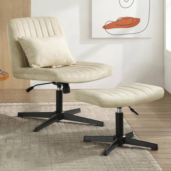 Art Leon Athen Off White Velvet Height Adjustable Swivel Accent