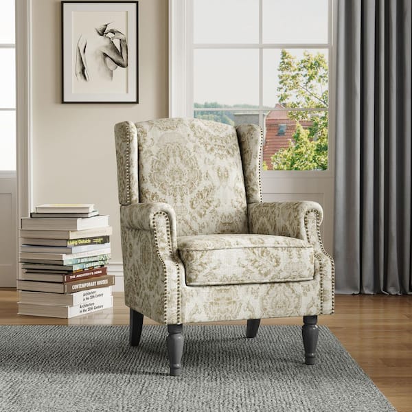 Uixe Retro White Floral Pattern Linen Nailhead Trim Upholstered