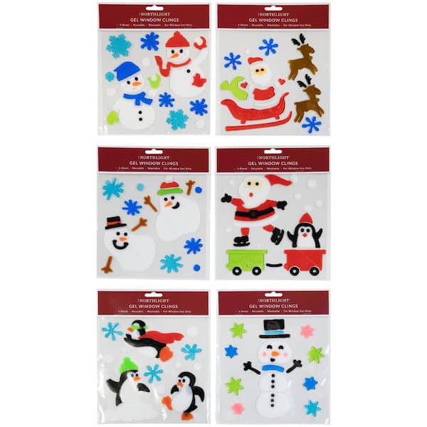 Set of 6 Double Sided Christmas Gel Window Clings