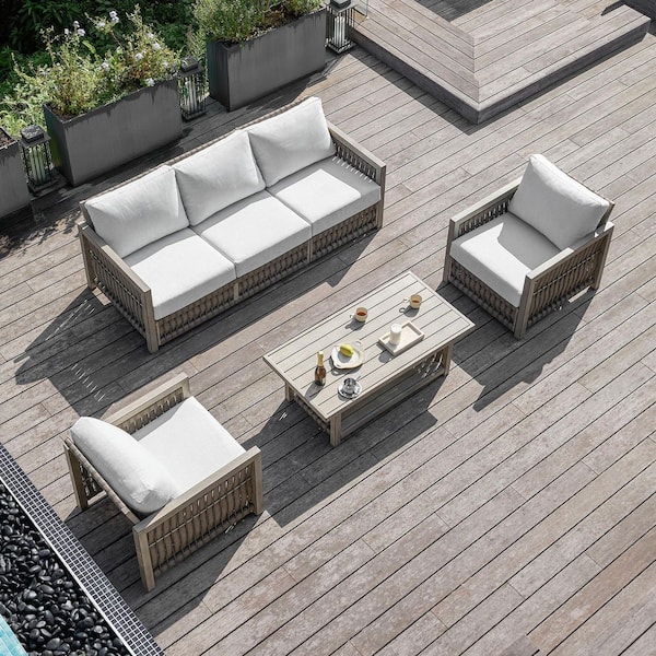 CikaCika Brown 4-Piece Woven Rope Aluminum Patio Conversation