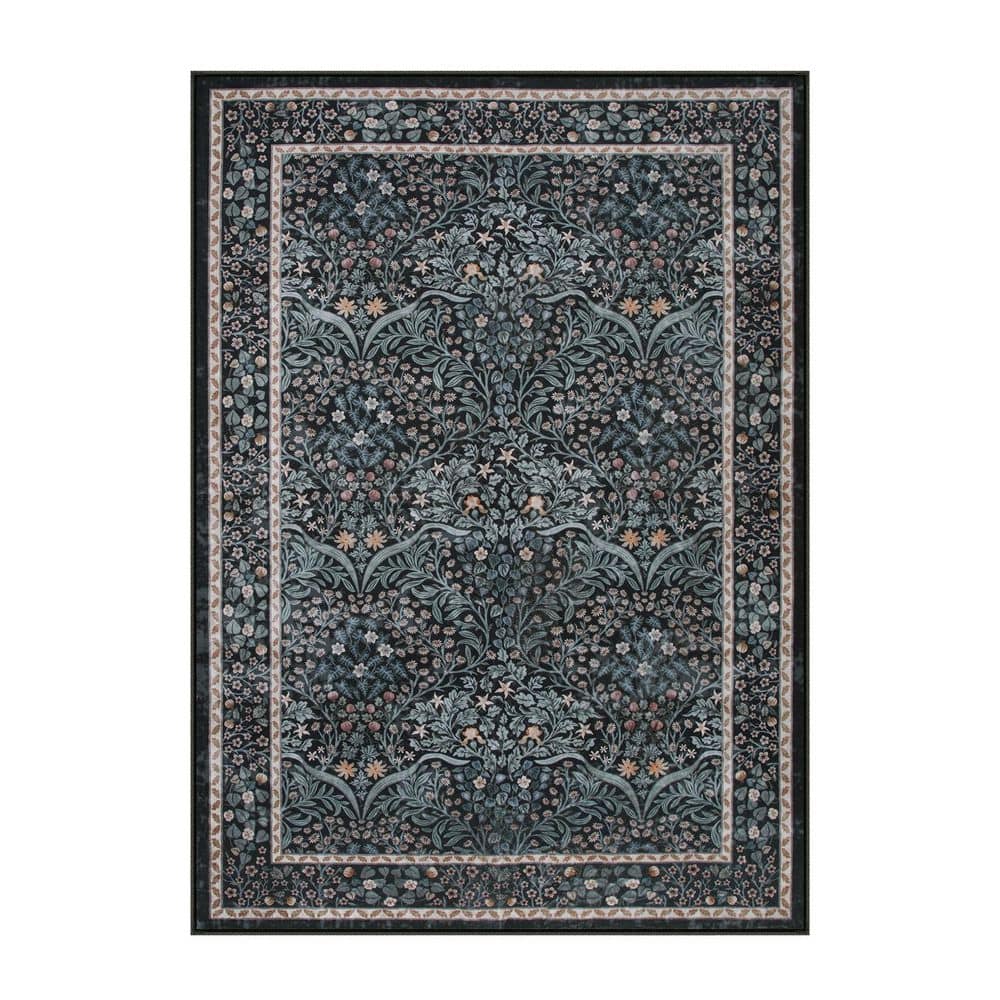 Boho Floral Botanical Washable Non Slip Black 5 ft. x 7 ft. Entryway Kitchen Runner Area Rug price history on PriceWatchPro