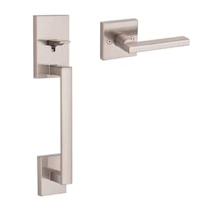 San Clemente Satin Nickel Door Handleset with Halifax Square Door Handle with Microban Antimicrobial Technology