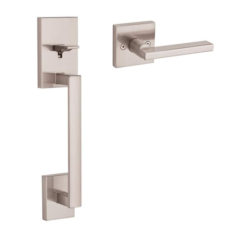 Kwikset San Clemente Satin Nickel Door Handleset with Halifax Square Door Handle with Microban Antimicrobial Technology