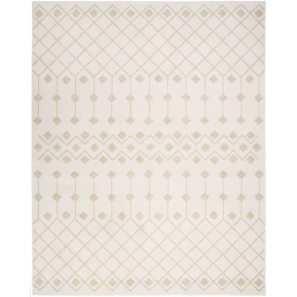 Grafix Ivory Beige 10 ft. x 14 ft. Trellis Transitional Area Rug