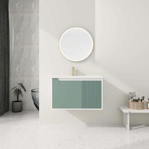 32 in. W x 20 in. D x 20 in. H Single Sink Wall Mounted Bath Vanity in Green with White Ceramic Top