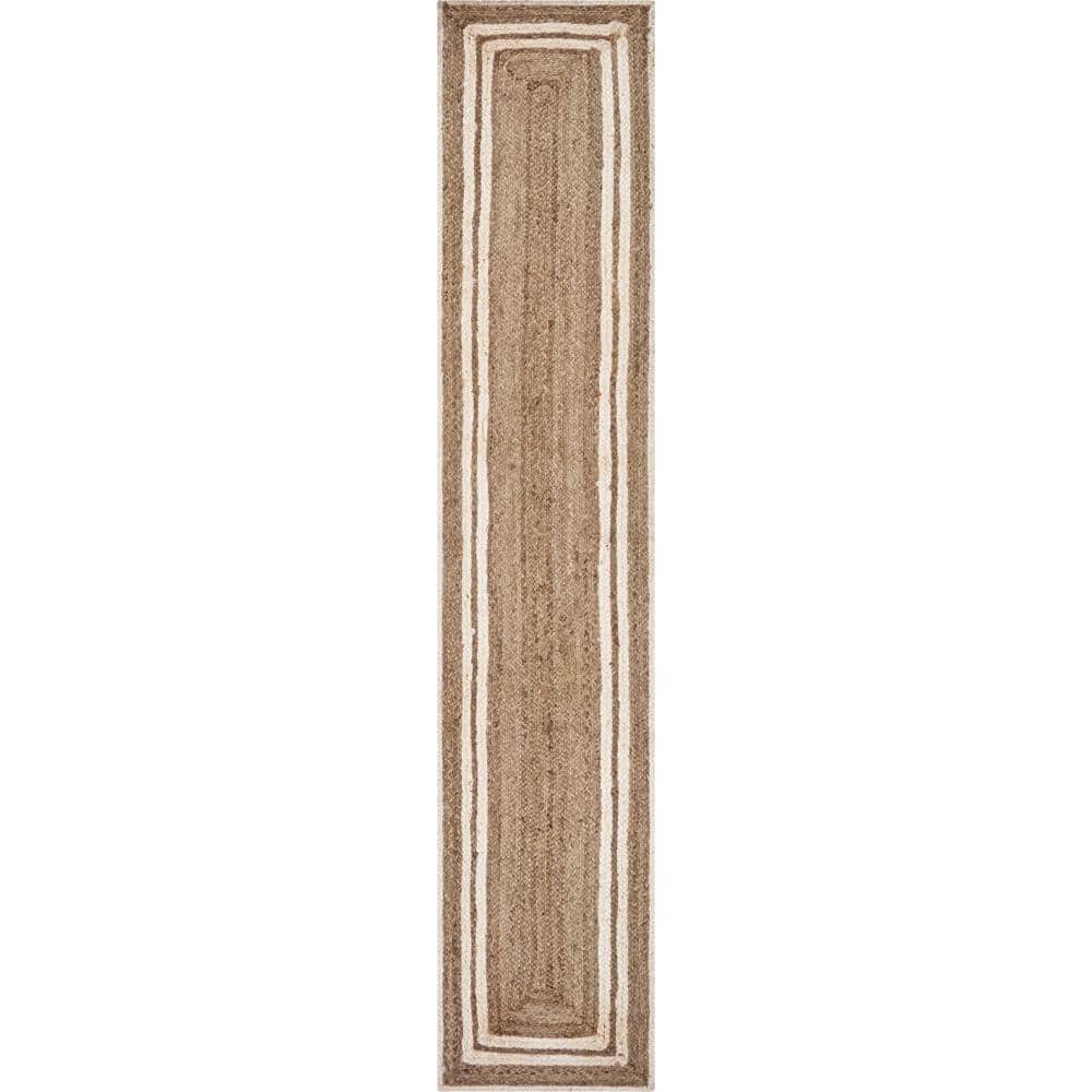Natural Bleach/Brown 80 in. x 16 in. Rustic Braided Organic Jute Table Runn