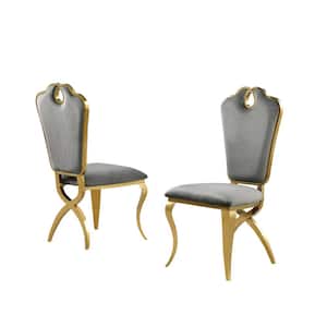 Lexim Gray Velvet Dining Chairs in Gold (Set of 2)