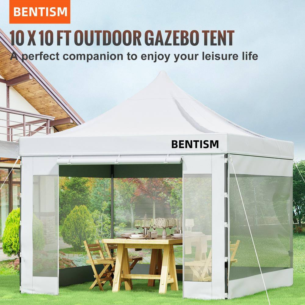 White 10 x 10 ft Outdoor Patio Gazebo Tent with PVC-Coated Polyester Top