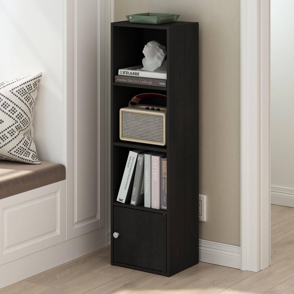 Blackwood 4-Tier Shelf Bookcase with Door Storage Cabinet