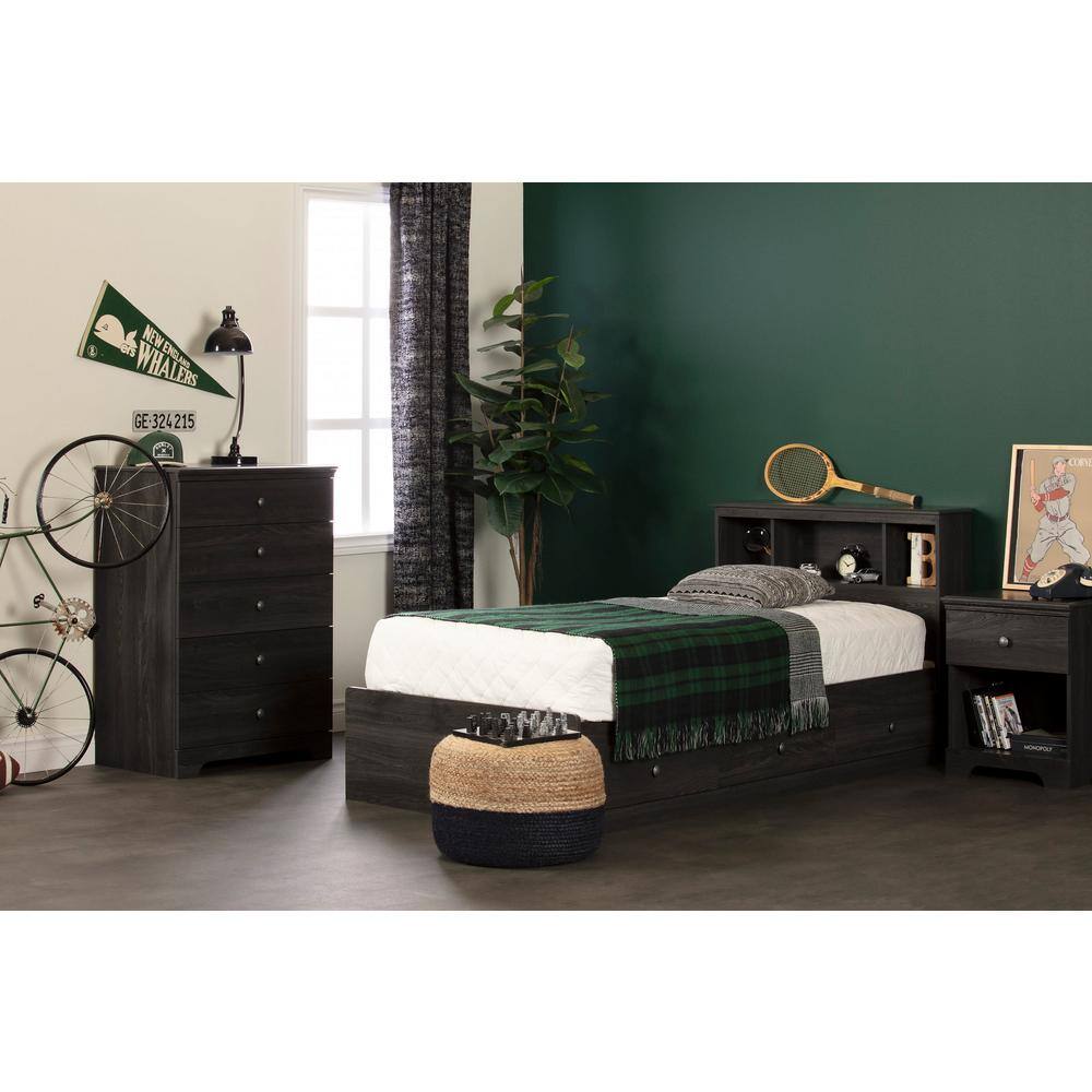 Gray Oak Twin Captain's Bed with 3 Drawers