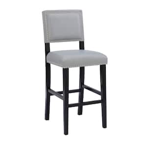 Brook 30 in. Seat Height Black High-back wood frame Barstool with Faux Leather Dove Gray seat