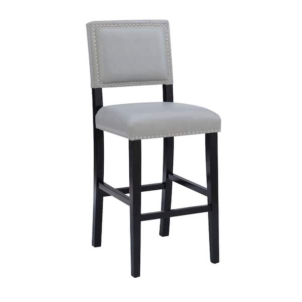 Linon Home Decor Brook Dove Grey Faux Leather Barstool with Black Stained Legs