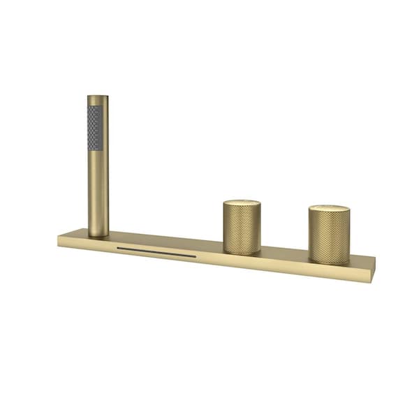 CASAINC Pressure Balanced 2-Handle Deck-Mount Waterfall Roman Tub Faucet in. Brushed Gold, Bathtub Filler Faucet with Sprayer