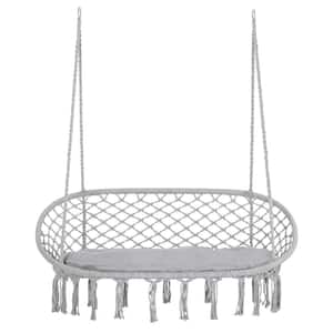 2-Person Hammock Chair Macrame Swing with Soft Cushion, Hanging Cotton Rope Chair for Indoor and Outdoor, Gray