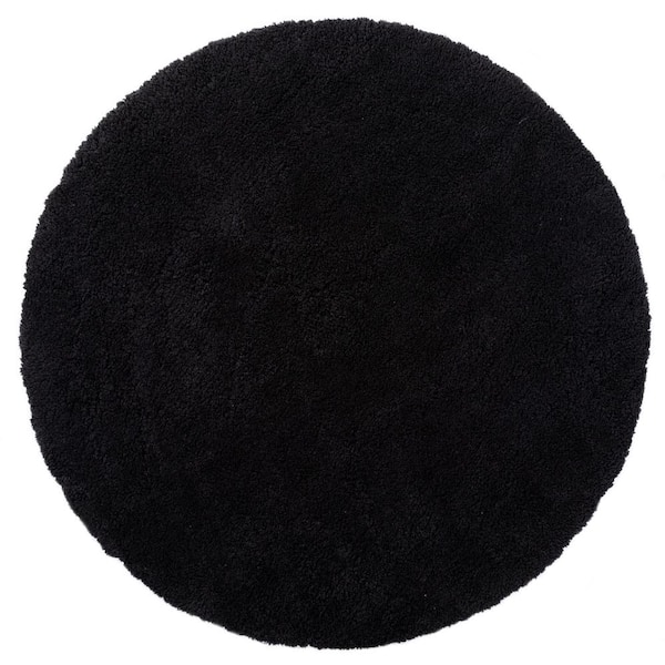GHDG Solid Black 4 ft. Shag Plush Round Rug Area Rug
