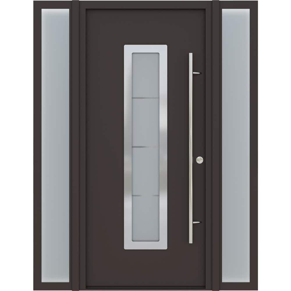 ARGOS 61 in. x 82 in. Left-Hand/Inswing Left/Right-Lite Frosted Glass Brown/White Steel Prehung Front Door +Hardware Kit price history on PriceWatchPro