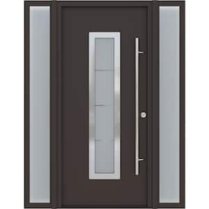 ARGOS 61 in. x 82 in. Left-Hand/Inswing Left/Right-Lite Frosted Glass Brown/White Steel Prehung Front Door +Hardware Kit