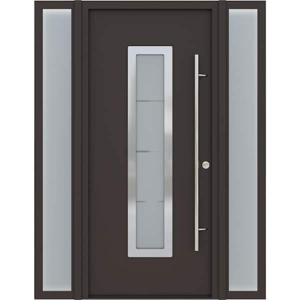Belldinni ARGOS 61 in. x 82 in. Left-Hand/Inswing Left/Right-Lite Frosted Glass Brown/White Steel Prehung Front Door +Hardware Kit