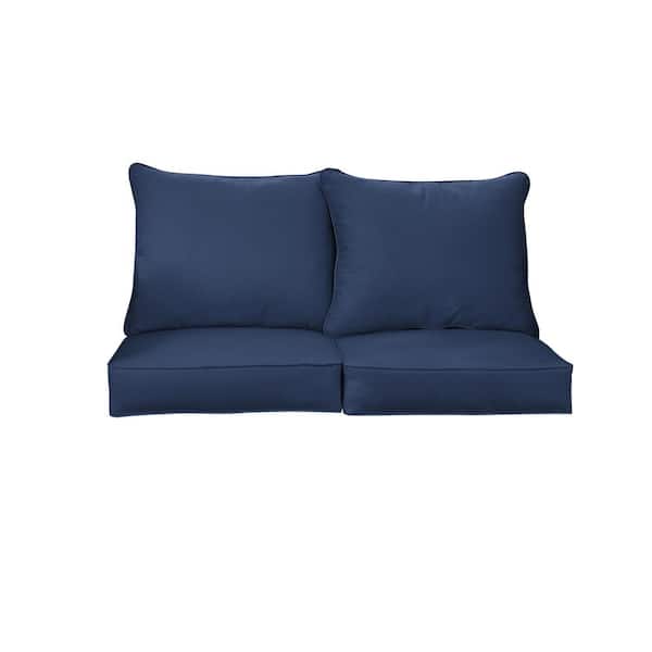 SORRA HOME 27 in. x 29 in. Sunbrella Deep Seating Indoor/Outdoor Loveseat Cushion Canvas Navy