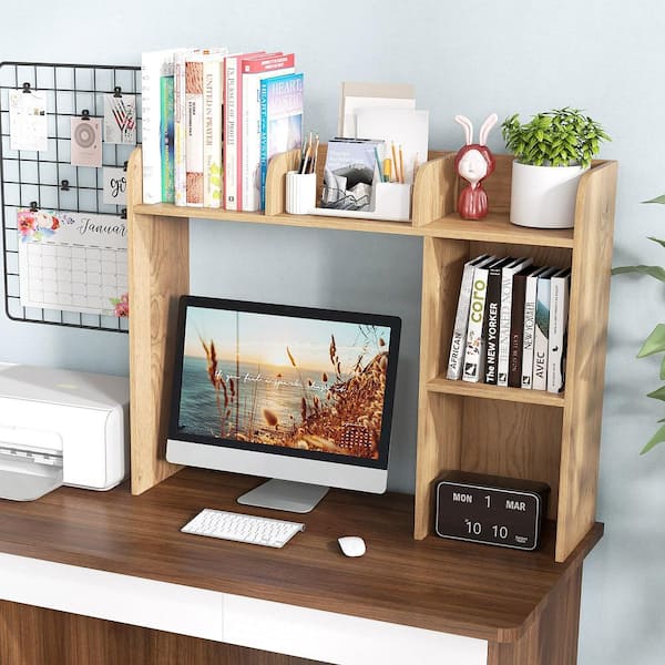 Costway 29 in. Tall Engineered Wood Natural Desk Bookshelf Desktop Storage Organizer Display Shelf Rack Dorm Office Bookcase P12I 10N4 A71NA